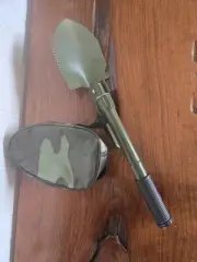 Portable Military Style Folding Shovel. Saw Edge And Compass 16" Long Camo Case