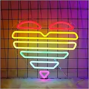 Hanging Art Neon Signs Rainbow Heart Neon Sign Love Heart LED Light for Wall Art Decor for Girl Room Wedding Party Valentine's Day 35cm×31cm