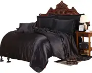 Satin Wrinkle Free Luxurious and Soft Silky 10–16 Deep 4Pc Sheet Set Black Solid