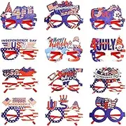 4th of July Photo Booth Props, Eyeglasses Independence Day Party Supplies, 4th of July Patriotic Decorations Set of 12 - Red White Blue Glasses for Party, Memorial Day, Veterans