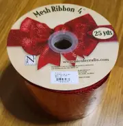 Deco Mesh Ribbon 4" Inches Large 25 Yards Metallic Red Holiday Wedding Nicole