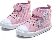 [Mei MACLEOD] Toddler Girls Sequin Sneakers High Top Canvas Sneaker Fashion Sparkle Shoes for Girls Dressy