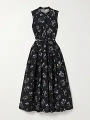 [Adam Lippes] Adam Lippes - Belted Floral-print Cotton-poplin Midi Dress - Black - US2 US 2 Black