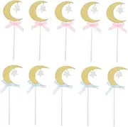 TOYANDONA Moon Star Cake Topper Set 20pcs Cupcake Decor Insert for Birthday Party