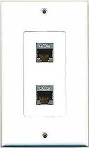 RiteAV CAT 6A 2 Port Shielded Cat6a Wall Plate 1 Gang Decorative White