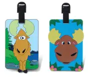 PUZZLED TAGGAGE! GOOFY MOOSE AND MOOSE LUGGAGE TAG 3.5X5 INCH