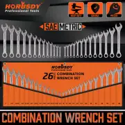 HORUSDY 26Pc Spanner Set Metric 8-24mm & SAE 1/4"-1" Spanners CRV with Pouch