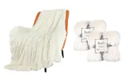 2Pcs Soft Shaggy Faux Fur Blanket Decorative Throw Blanket for Couch Chair Sofa-Beige