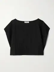 [Suzie Kondi] Suzie Kondi - Kori Oversized Cropped Linen Top - Black - medium medium Black