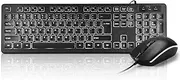 Wired White LED Backlit Keyboard and Mouse Combo,USB Lighted Computer Keyboards,Quiet Input Keyboard and Mouse for PC, Windows, Laptop,Office and Game