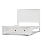 Celosia King Size Bed Frame Timber Mattress Base With Storage Drawers - White
