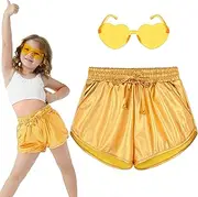 [FancyFun] Metallic Shorts Shiny Hot Pants Sparkly Dance Outfits Short Party Outfits with Sunglasses
