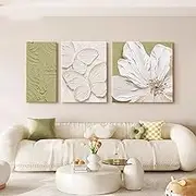 3 Pcs Floral Wall Art Modern Abstract Canvas Wall Art Painting Pictures Wall Decor Posters Flowers Print Artwork for Bedroom Living Room Office Home Decoration Unframed,A,Medium