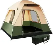 Weisshorn Camping Tent, 4 Person Easy Setup Family Dome Tents Outdoor Travel Hiking Beach Trip, Portable Shelter Sun Protection Water Resistance Khaki Green