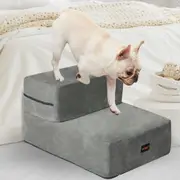 Pawz Pet Ramp Memory Foam Dog 2 Steps Stairs Portable Ladder Light Grey For Bed