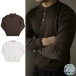 現貨 FOLKLORE CLASSIC 雙色 60S復古棉質長袖翻領暗紋針織POLO衫 KNIT POLO SHIRT