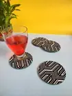 Crayton Round Black Geometric Wooden Coaster (Set of 4)