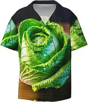[HVTTIOR] Bright Cabbage Print Short Sleeve Shirt Cuban Collar Beach Casual Style Summer Vacation Relaxed Fit