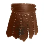 Handcrfted Men's Brown Genuine Lambskin Leather Studded Gladiator Kilt Larp