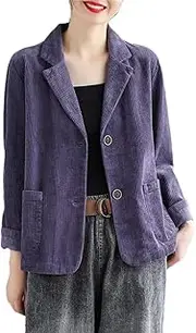 [Nlievara] Women Corduroy Jacket Coat Ladies Outwears Female Long Sleeve Loose Single Breasted Blazers
