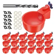 16 Pack Automatic Chicken Waterer Cups Poultry Waterers Poultry Water Feeder Chicken Water Cups with Drill Bit Red