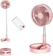 UN UNITEDTIME Desk and table fan, foldable Fan Portable Travel Fans Battery Operated,Adjustable Height My Foldaway fan with remote Control Timer, 4 Speed Settings (Pink)