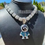 Silver BRICK SQUAD ESKIMO Pendant 16" 18" 20" Iced Baguette stone Chain Necklace
