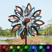 Solar Leaves Wind Mill Spinner Kinetic Lawn Garden Decor Patio Stake Yard Art