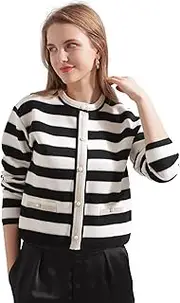 [Pinky & Dianne] Pinky & Diane 031-5175318 Long Sleeve Crew Neck Cardigan (Striped Pattern) / Women's