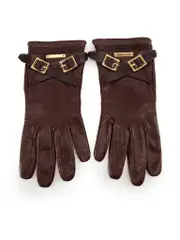 Burgundy Lambskin Buckled Gloves