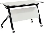 HUHJYUGE Rectangle Meeting Seminar Table, Mobile Training Table with Wheels, Large Office Conference Table, Modern Seminar Meeting Table, Boardroom Desk with Metal Frame