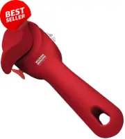 Red Auto Safety Can Opener with Ring-Pull Lid Lifter 8"x2.5"x2.75" Kitchen Tool
