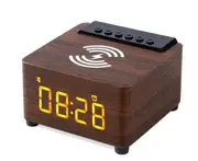 S37 Dark Brown Bedroom 3 In 1 Digital Display Clock Wireless Charging Bluetooth Speaker Home Desktop Card Audio Music Player