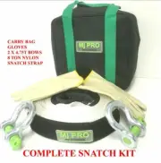 Snatch Strap kit 8 ton rated 9m x 60mm + 2 bow shackles 4.75 ton gloves with bag