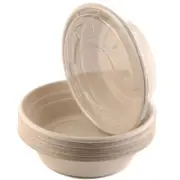 400 Ct. Round Disposable Bowls with Microwavable Lids Natural Sugarcane 24oz.
