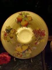 BEAUTIFUL HUGE 15.5"D FLAIR Rim Glass GOLD CENTERPIECE Bowl FRUIT PIXES!
