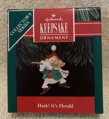 1991 Hallmark Hark! It's Herald - Elf Playing Fife / Flute Ornament #3 - NIB