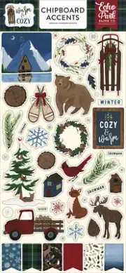 Echo Park WARM & COZY 6"x13" Chipboard Accents Adhesive Snow Cabin
