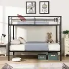 Metal Bunk Beds for Kids & Youths, Twin over Twin Bunk Bedframe with 2 Ladders a