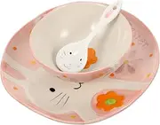 MOLUCKFU Ceramic Dishware Set Rabbit Bowl and Plate Set Toddler Plates and Bowls Boys and Girls Dinnerware