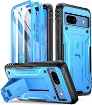 [Poetic] Revolution Case for Google Pixel 8A 5G, [20FT Mil-Grade Drop Tested],Full Body Rugged Shockproof Protective Case with Kickstand, Built-in Screen Protector Work with Fingerprint ID, Light Blue