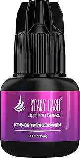 Stacy Lash Lightning Speed Eyelash Extensions Glue – 5ml/ 0.17 fl. oz/ 0.3 Sec Drying time/Retention – 6-8 Weeks/Lowest Fumes/Maximum Bonding Power/Black Adhesive/Professional Supplies