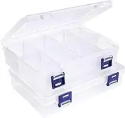 Lamondre 2 Pcs Jewellery Storage Box Bead Earring Organisers Compartment Storage Boxes Plastic Organiser Box with 8 Adjustable Dividers Containers