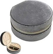 [Terafeels] Small Velvet Jewellery Box for Women - Mini Jewelry Case Organiser Storage for Rings Earrings Necklace Bracelets Round with Zip for Travel 1407 Grey