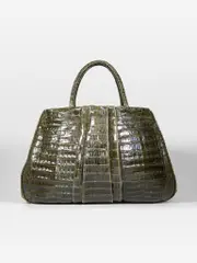 Khaki Crocodile Leather Handbag