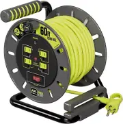 Versatile 60ft Power Cord Reel with 4 Grounded Outlets & Integrated Switch
