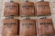 Jack Links Whiskey Flask 4" Stainless Steel Brown Faux Leather Woodgrain Wrap