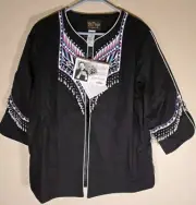 Bob Mackie Women's Jacket Sz L Black Aztec Southwest Embroidered Boho Artsy