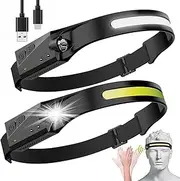 LED Headlamp Rechargeable, Bright Headlamp Flashlight, 350 Lumen Wide Beam, Motion Sensor, 230° Illumination & Spotlight (Black B-1PACK)
