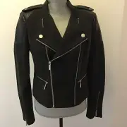 BCBG Max Azria Alison women's Brown Black Quilted Faux Leather Motorcycle Jacket